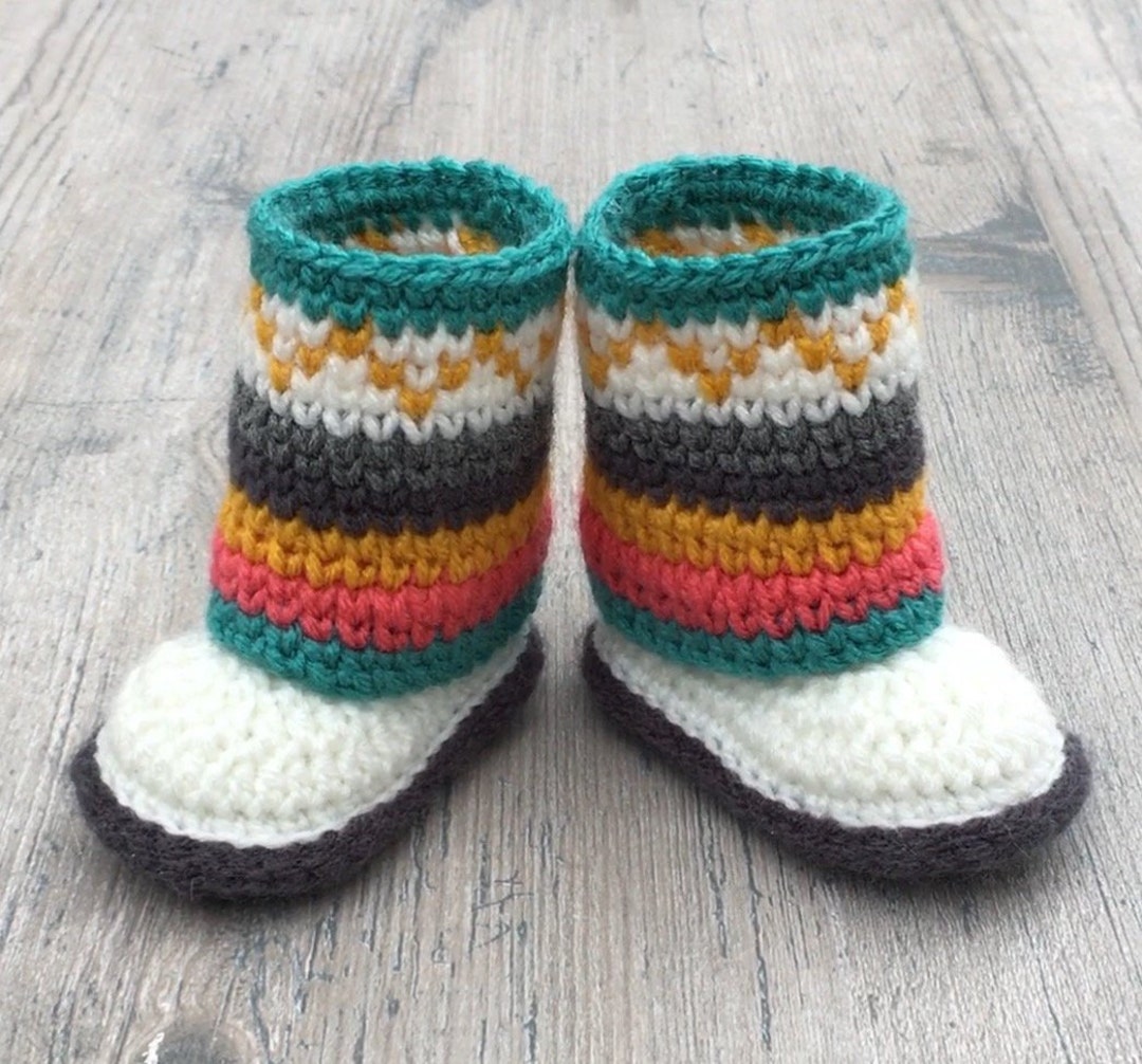 Fair Isle Baby Booties Crochet PATTERN Sizes 0-12 Months Perfect Gift for Baby Cuffed Baby Booties Southwestern Boots