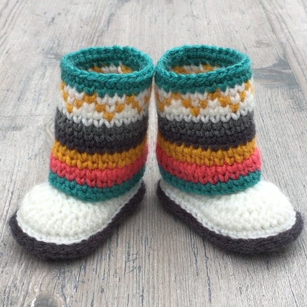 Fair Isle Baby Booties- Crochet PATTERN- Sizes 0-12 Months- Perfect Gift for Baby- Cuffed Baby Booties- Southwestern Boots