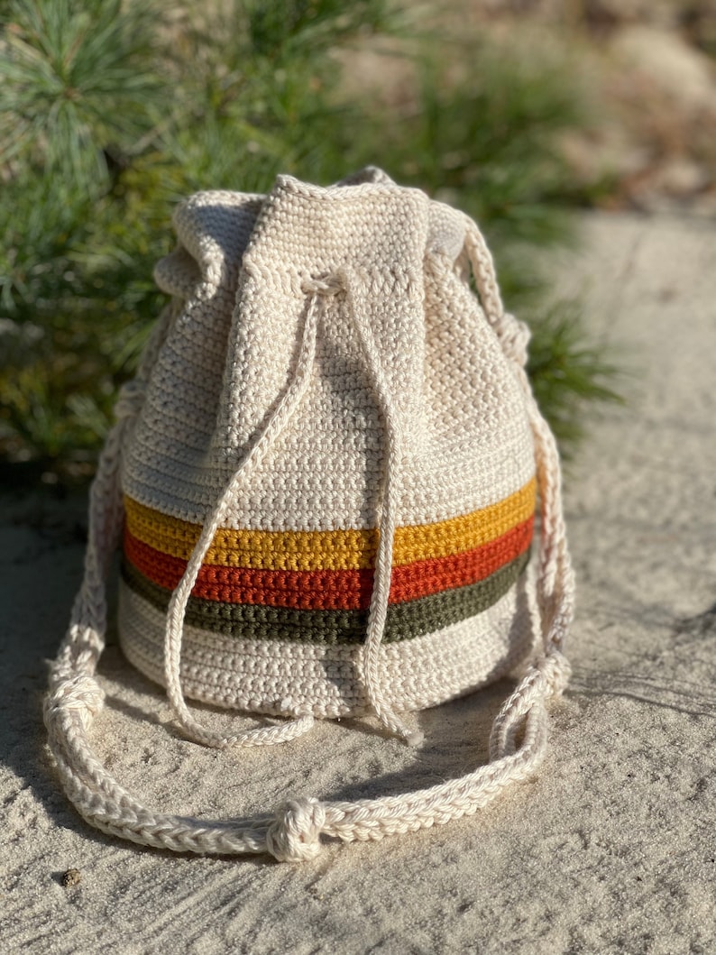 Bucket Purse Crochet Pattern Boho Chic Purse Purse with Drawstring Crochet Hand Bag image 1