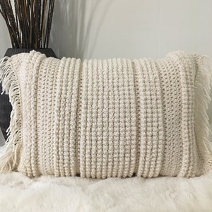 Boho Pillow/ Crochet Pattern/ Cloud Stitch Pillow/ Farmhouse Decor/ Pillow with Fringe