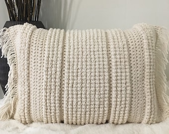 Boho Pillow/ Crochet Pattern/ Cloud Stitch Pillow/ Farmhouse Decor/ Pillow with Fringe