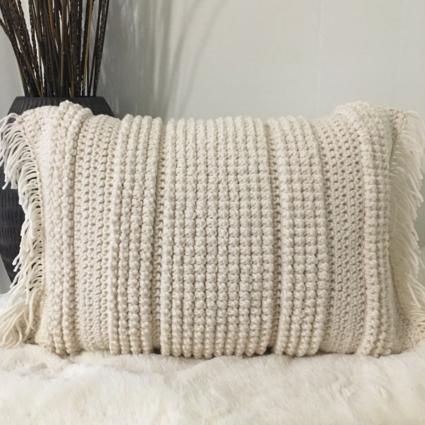 Boho Pillow/ Crochet Pattern/ Cloud Stitch Pillow/ Farmhouse Decor/ Pillow with Fringe