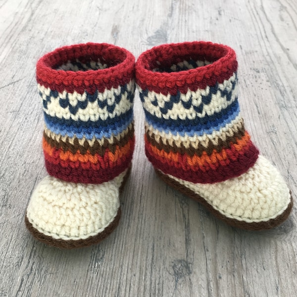 Baby Booties Crochet Pattern/ Baby Booties/ Baby Shoes/ Fair Isle Booties/ Girl Booties/ Boy Booties/ Baby Boots/ Crochet Pattern