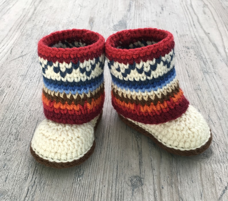 Baby Booties Crochet Pattern/ Baby Booties/ Baby Shoes/ Fair Isle Booties/ Girl Booties/ Boy Booties/ Baby Boots/ Crochet Pattern image 1