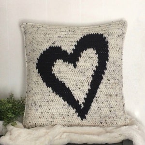 Heart Pillow Crochet Pattern Pillow Cover Statement Pillow Throw Pillow Farmhouse Urban Modern Shabby Chic image 1