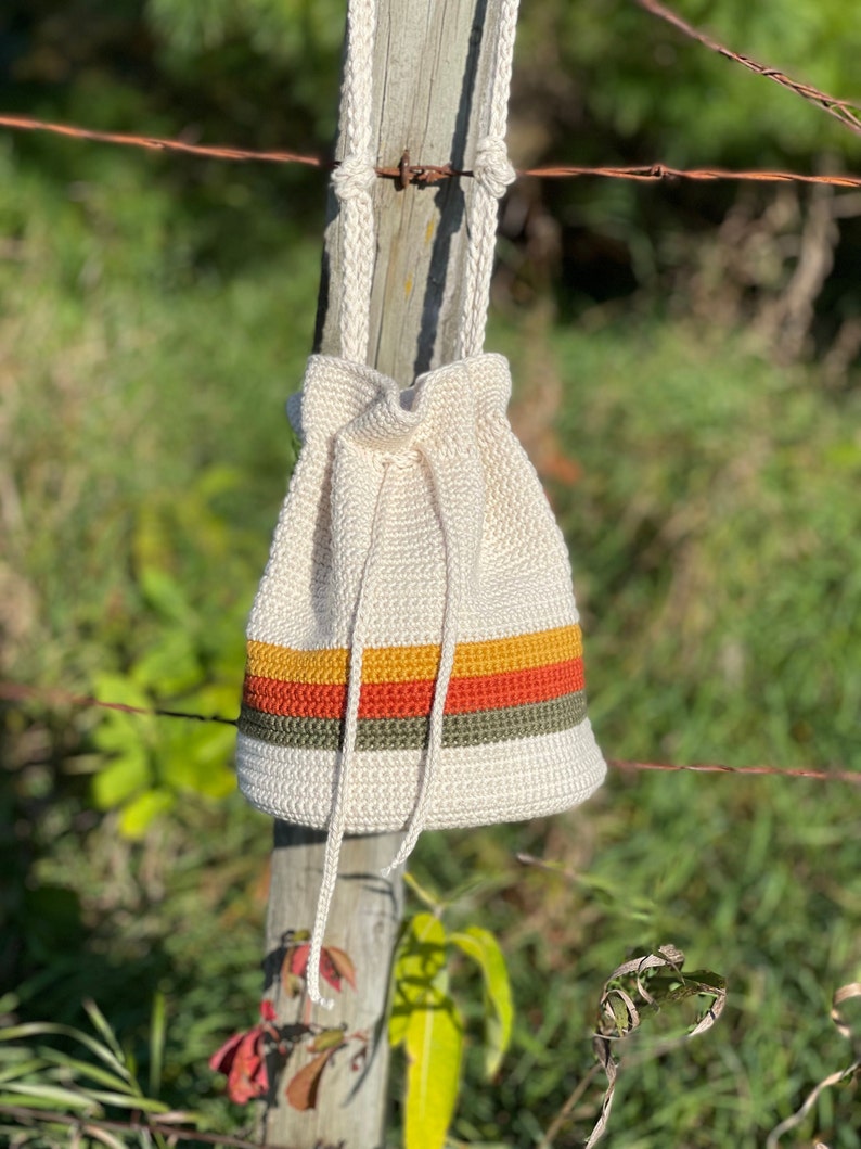 Bucket Purse Crochet Pattern Boho Chic Purse Purse with Drawstring Crochet Hand Bag image 3