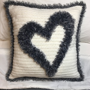 Heart Pillow Crochet Pattern Pillow Cover Statement Pillow Throw Pillow Farmhouse Urban Modern Shabby Chic image 4