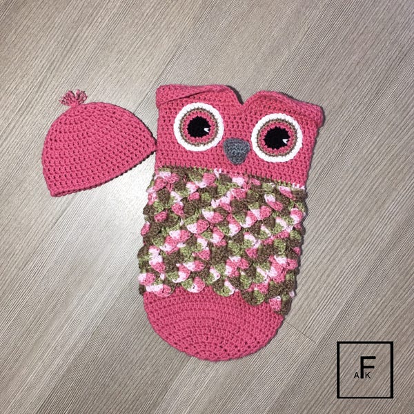 Crochet Pattern Owl Cocoon, Baby Cocoon, Baby Sleep Sack, Hibou Sleep Sack, Cadeau pour bébé