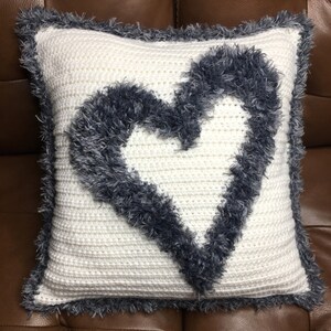 Heart Pillow Crochet Pattern Pillow Cover Statement Pillow Throw Pillow Farmhouse Urban Modern Shabby Chic image 3