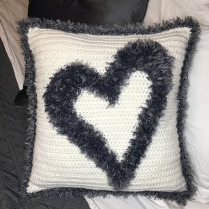 Heart Pillow Crochet Pattern Pillow Cover Statement Pillow Throw Pillow Farmhouse Urban Modern Shabby Chic image 5