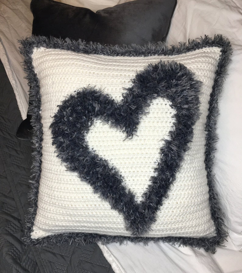 Heart Pillow Crochet Pattern Pillow Cover Statement Pillow Throw Pillow Farmhouse Urban Modern Shabby Chic image 5