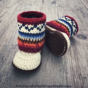 Colorful Fair Isle Baby Booties/Cuffed Baby Booties Crochet Pattern/ Baby Booties Crochet/ Warm Winter Baby Booties Crochet Pattern