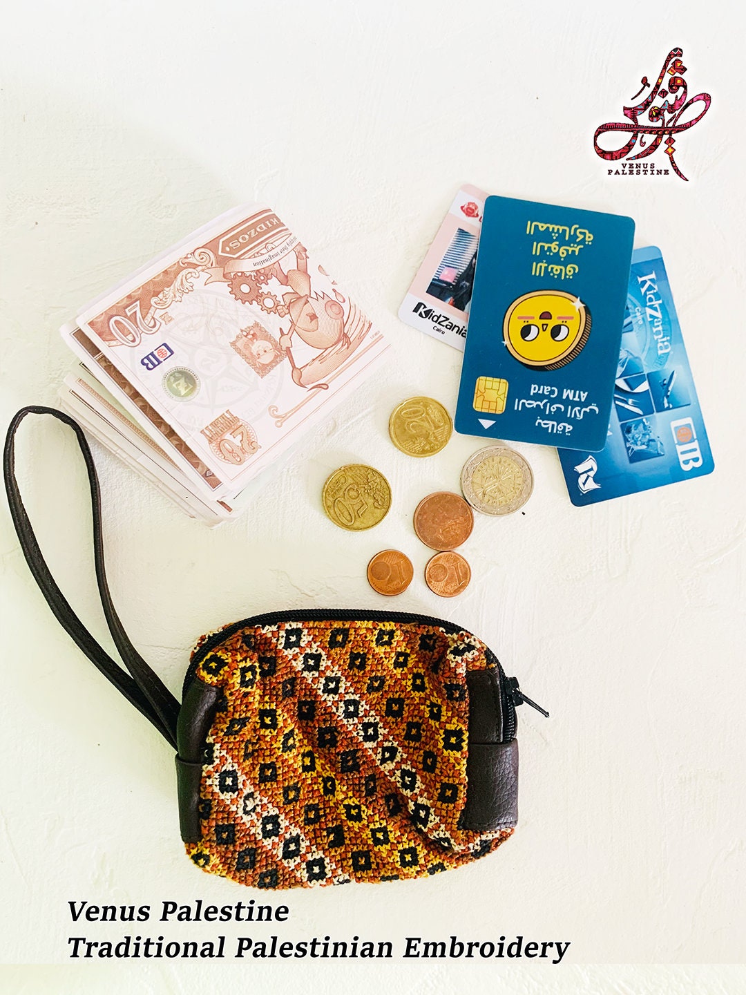 Hand Woven Coin Purse with Tatreez from Gaza