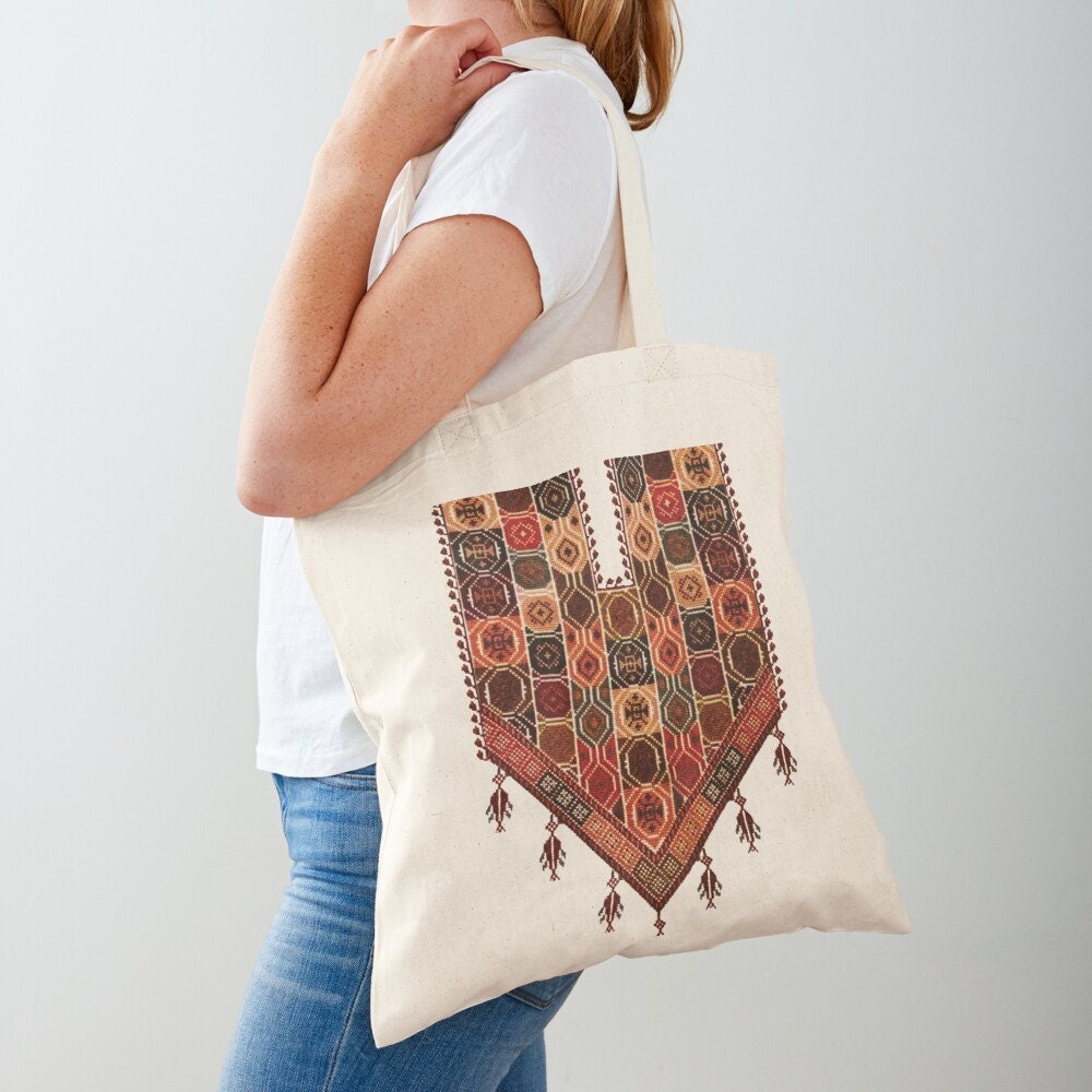 Palestinian Embroidery and Suede Crossbody Tote Bag with Tatreez