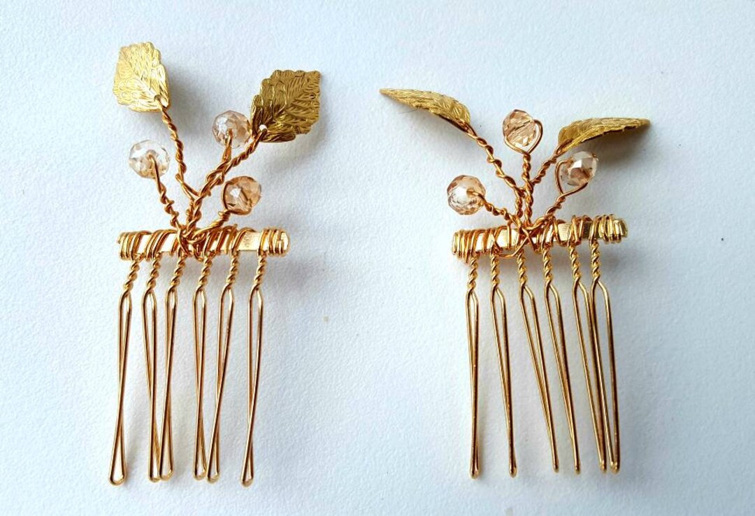 Small gold hair combs gold bridal combs side hair combs Etsy Nederland