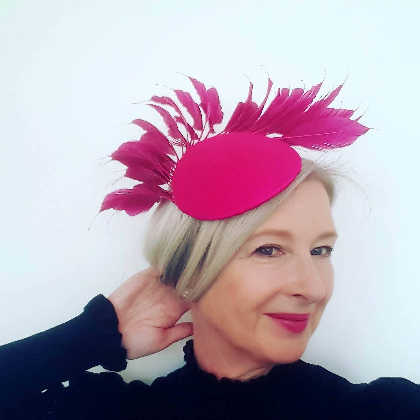 Fuchsia Pink Fascinator Pink Feather Hat Feather Fascinator Etsy UK