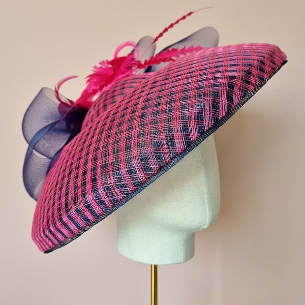 Navy blue wedding hat, pink wedding hat, pink ladies day hat, pink and blue Royal Ascot hat, mother of the bride hat, made in the UK