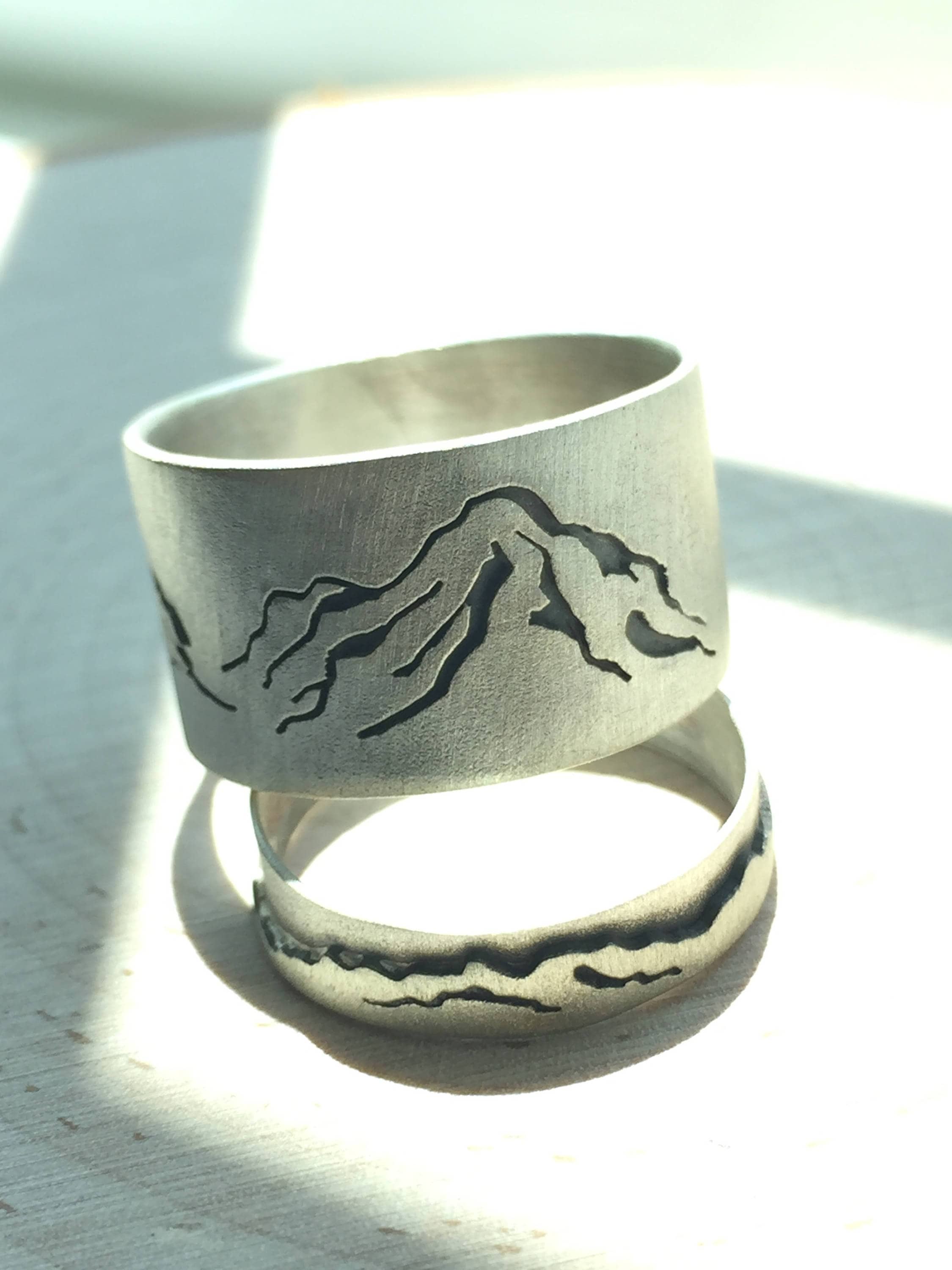 Custom Sterling Silver mountain rings