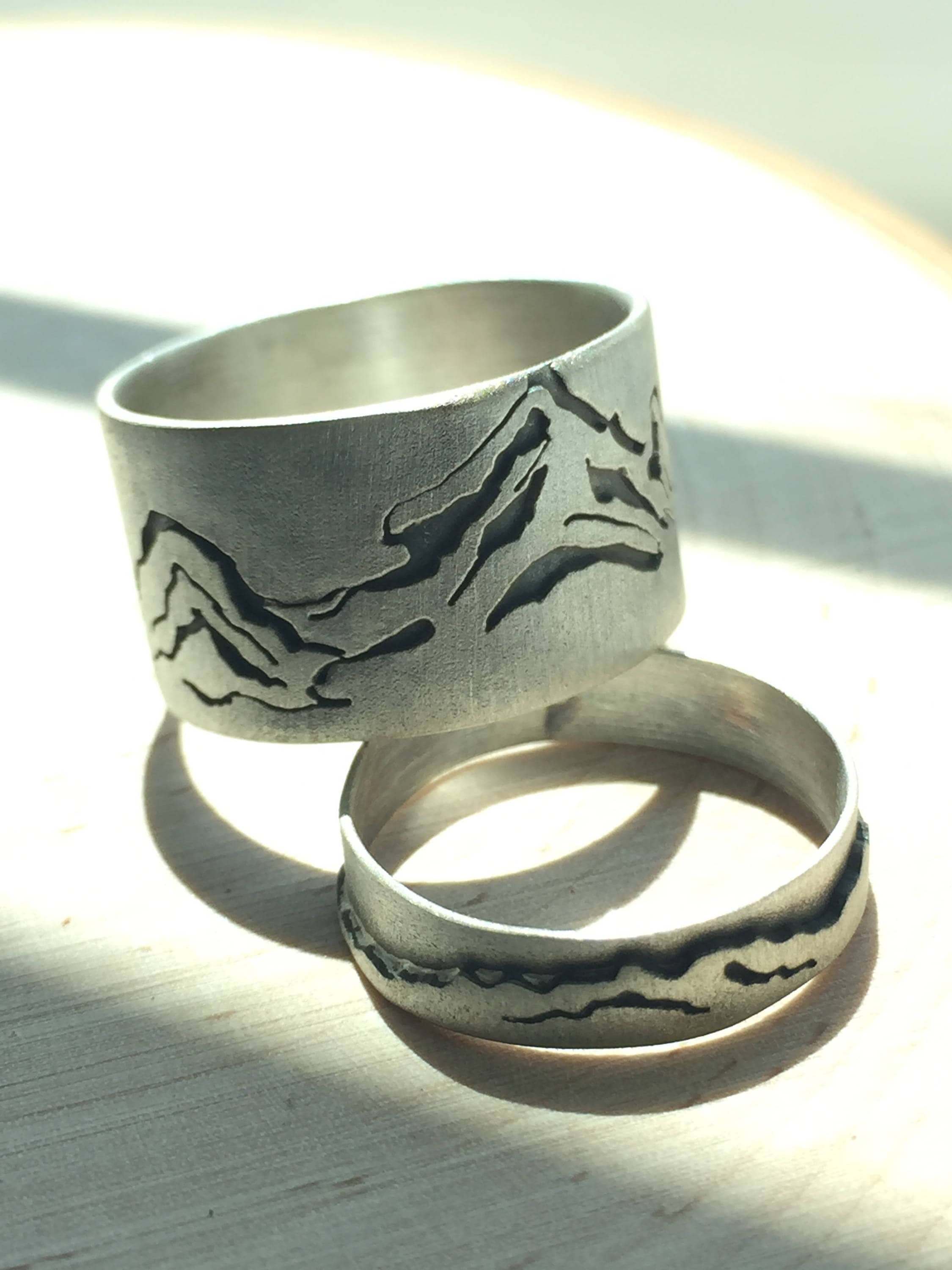 Custom Sterling Silver mountain rings
