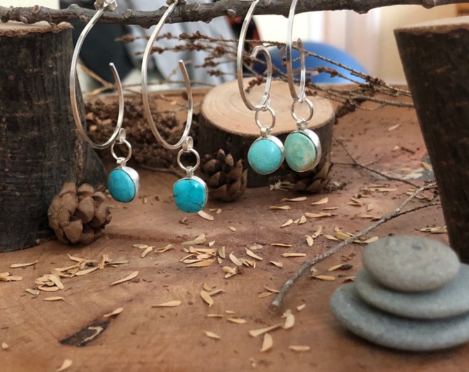 Sterling silver hoops earrings with turquoise