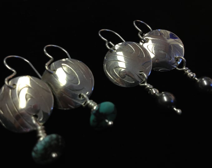 Sterling Silver Disc Earrings with Pattern and Stones