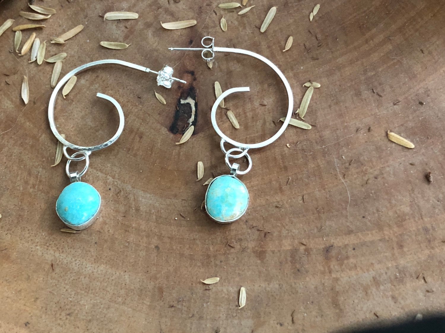 Sterling Silver Hoops Earrings With Turquoise