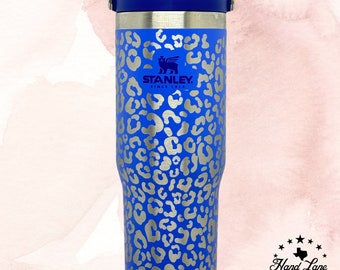 Vaso Stanley IceFlow de 30 oz con pajita abatible, envoltura completa, grabado con láser, guepardo y leopardo