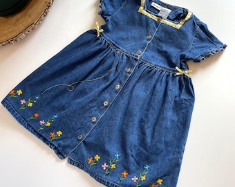 Vintage 90’s Thomas Flower Embroidered Denim Dress | Size 5