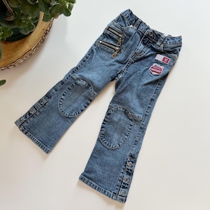 Jeans con cremallera estilo vintage Y2K de J Lo Team Angel Racing / Talla infantil 3T