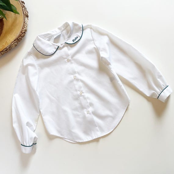 Vintage Her Majesty Peter Pan Collar White Blouse | “Katie” Embroidery • Size 6