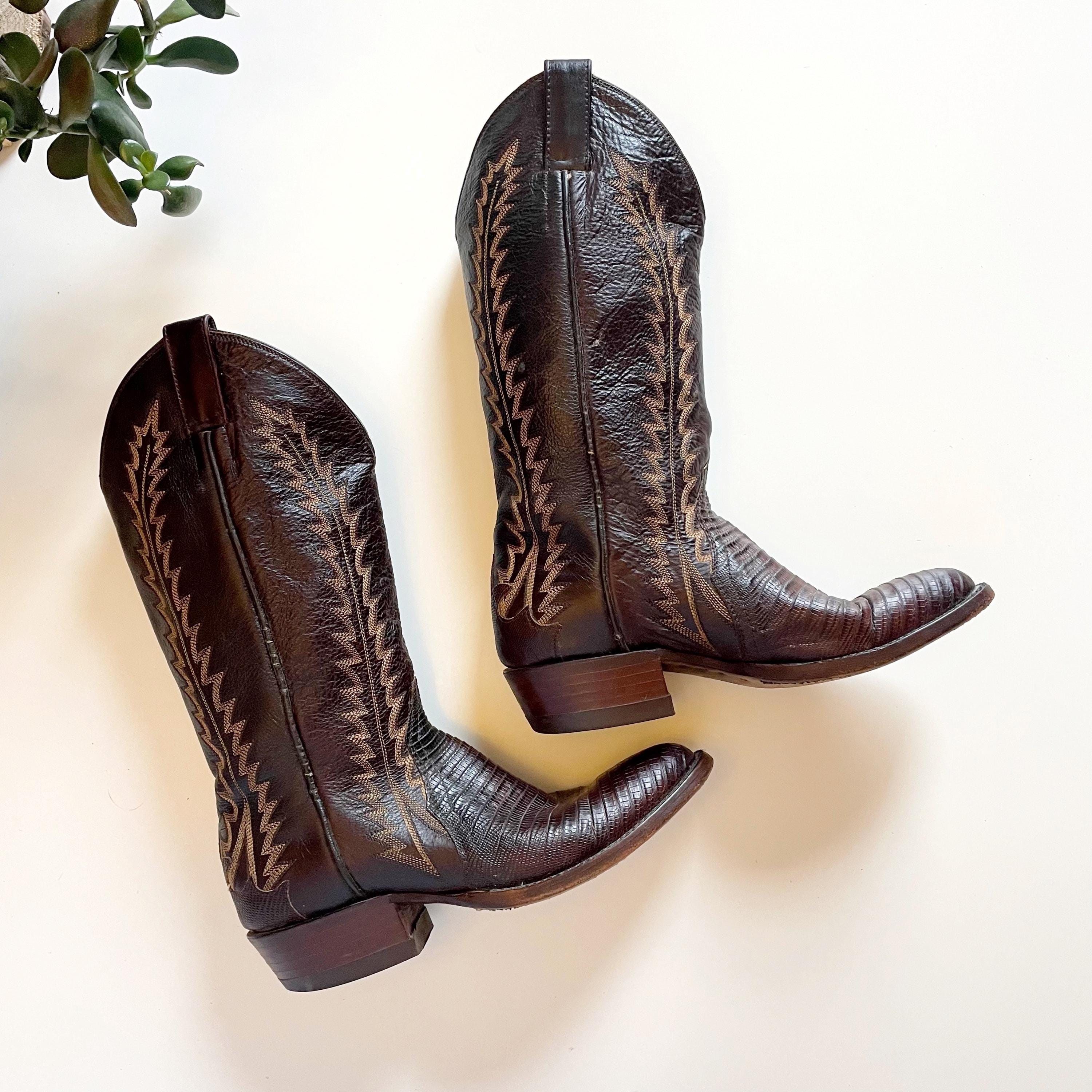 Vintage Tony Lama Lizard Foot Cowboy Boots 8540 Men\'s 8.5 DBrown Leather Tony Lama Lizard Boots - Etsy main image 4