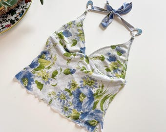 Top halter floral Becca estilo vintage Y2K / Talla M