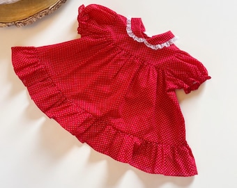 Vintage Red Polkadot Swiss Dot Dress | Size 12-18m