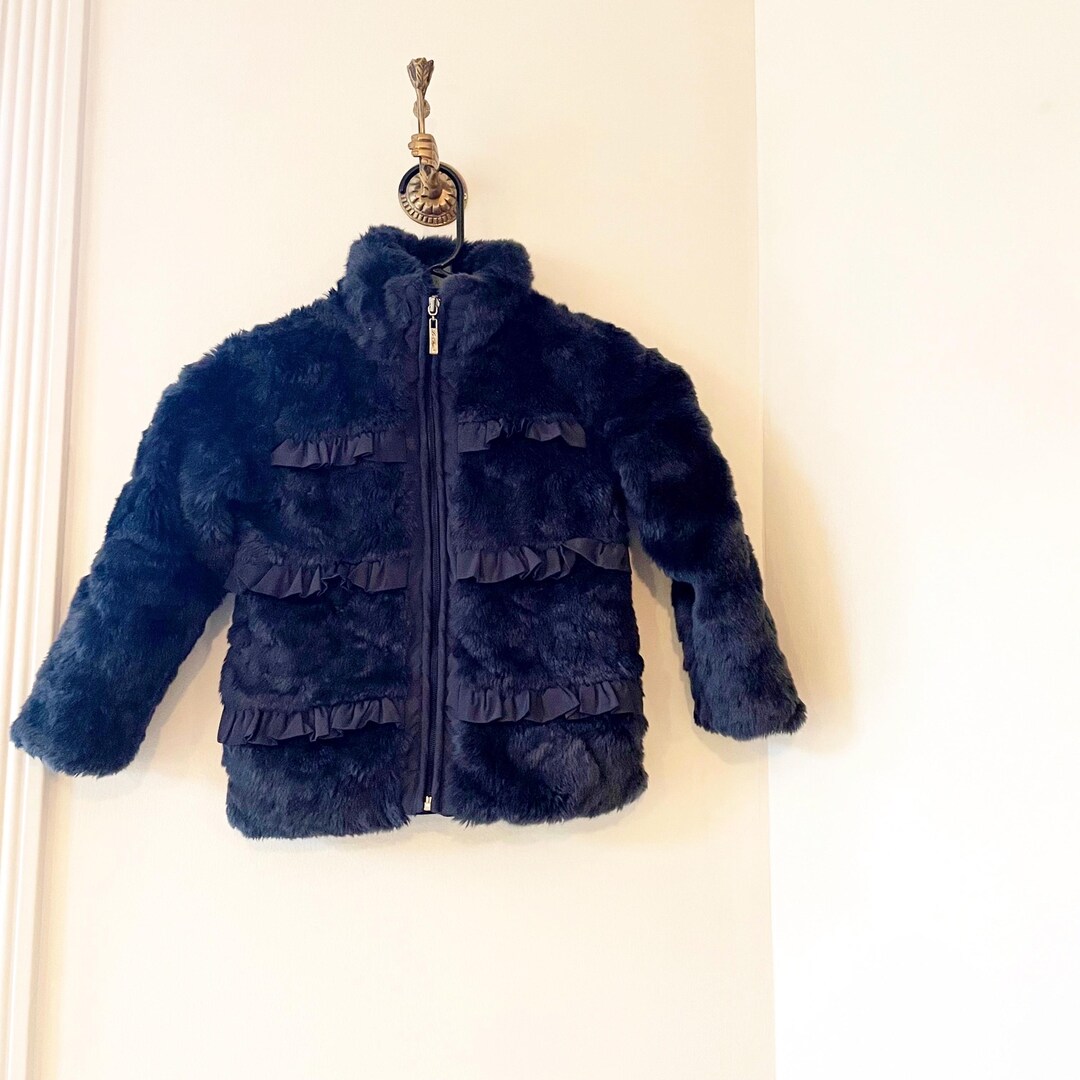 3550149 Navy Blue Faux Fur Short Coat