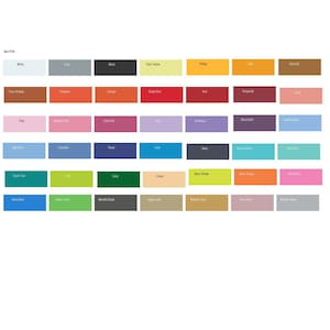 May include: A color chart with 48 different matte paint colors. The colors are arranged in rows and columns, with the names of each color listed below each swatch.