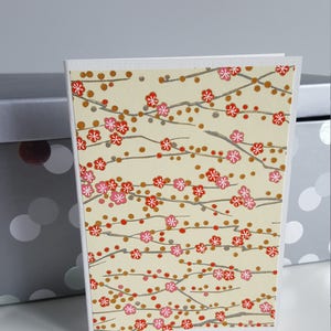 Japanese floral handmade card, cherry blossoms, pink cherry blossom paper, Chiyogami paper, blank note card, handmade stationery, gift card