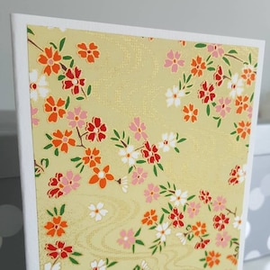 Japanese floral handmade card, Japanese blossom paper, Chiyogami paper, blank note card, handmade stationery, gift card, birthday, wedding