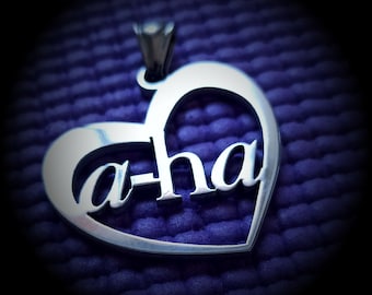 A-ha Heart Charm Necklace, Stainless Steel Mirror Finish Pendant