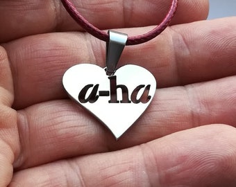 XMass gift A-ha Heart Stainless Steel Charm with Red Cord