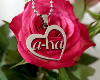 XMass gift A-ha Heart Charm Necklace: Stainless Steel Ball Chain