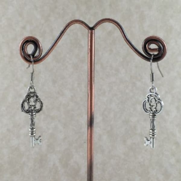 Silver Vintage Key Earrings