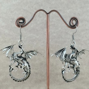 Large Silver Dragon Earrings
