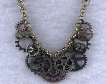 Steampunk Gear Charm Necklace Brass