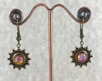 Brass Beaded Opal Earrings Pink