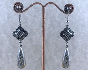 Silver Quatrefoil Teardrop Earrings