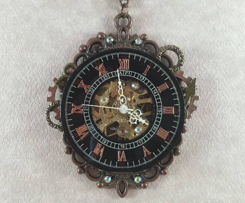Steampunk Time Cameo Necklace Copper
