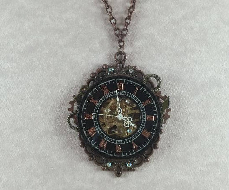 Steampunk Time Cameo Necklace Copper