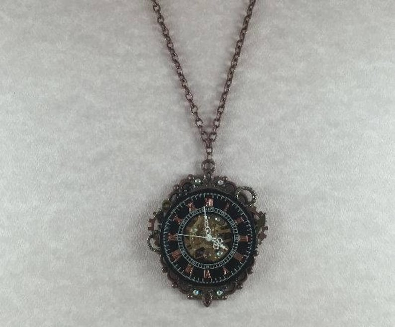 Steampunk Time Cameo Necklace Copper