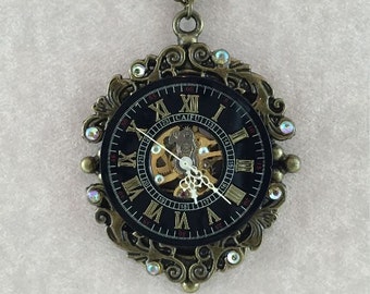 Steampunk Brass Watch Cameo Necklace