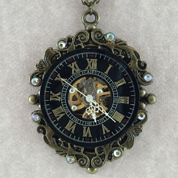 Steampunk Brass Watch Cameo Necklace